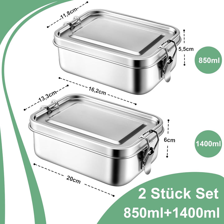 Homikit Brotdose mit Fächern, 2 Stück Edelstahl Bento Box Lunchbox für Kinder & Erwachsene, Lunch Bo