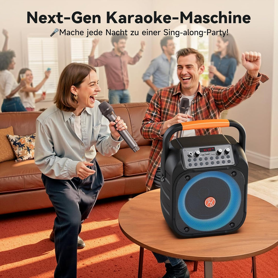 Karaoke Maschine, Tragbare Bluetooth Karaoke, Karaoke Anlage Mit 2 Mikrofonen, Echoanpassung, Led-Li