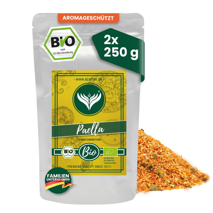 Azafran BIO Paella Gewürz mit Safran, Gewürzzubereitung für die perfekte Reis Pfanne, Gewürzmischung