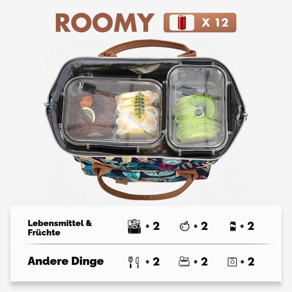 Lekesky Kühltasche Damen Lunchtasche Isolierte für Frauen Auslaufsichere Weit Geöffnete Lunchbox, 11