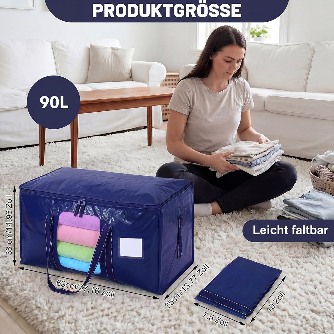 Dntorx 6 Stück 90L Grosse Aufbewahrungstasche mit Deckel, Faltbare Umzugskartons Gross mit transpare