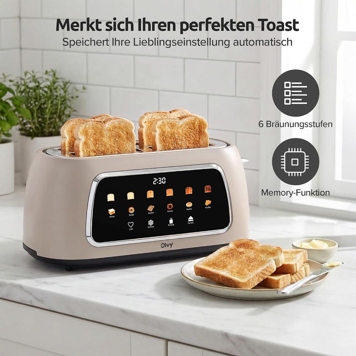 Olvy Premium Toaster mit LCD-Display & Timer – Extra Breite Schlitze (Auftauen/Aufwärmen) – 6 Progra
