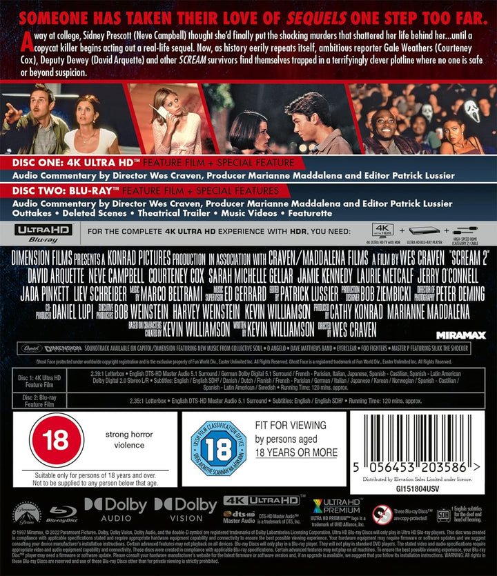 Scream 2 4K UHD + Blu-ray [Region A & B & C], Blu-ray