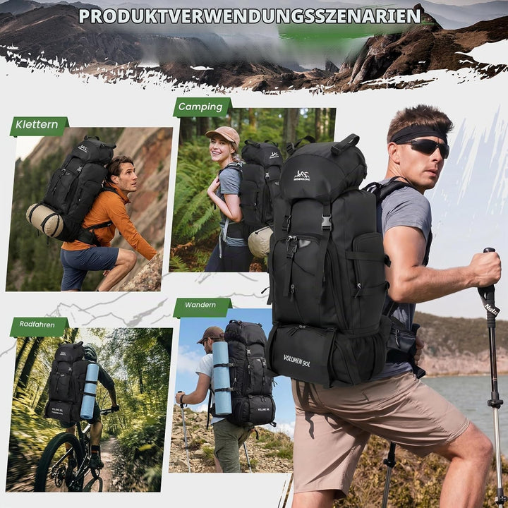 Wanderrucksack Herren Damen 90L Trekkingrucksack Reiserucksack Grosser Wasserdicht Wandern Rucksack