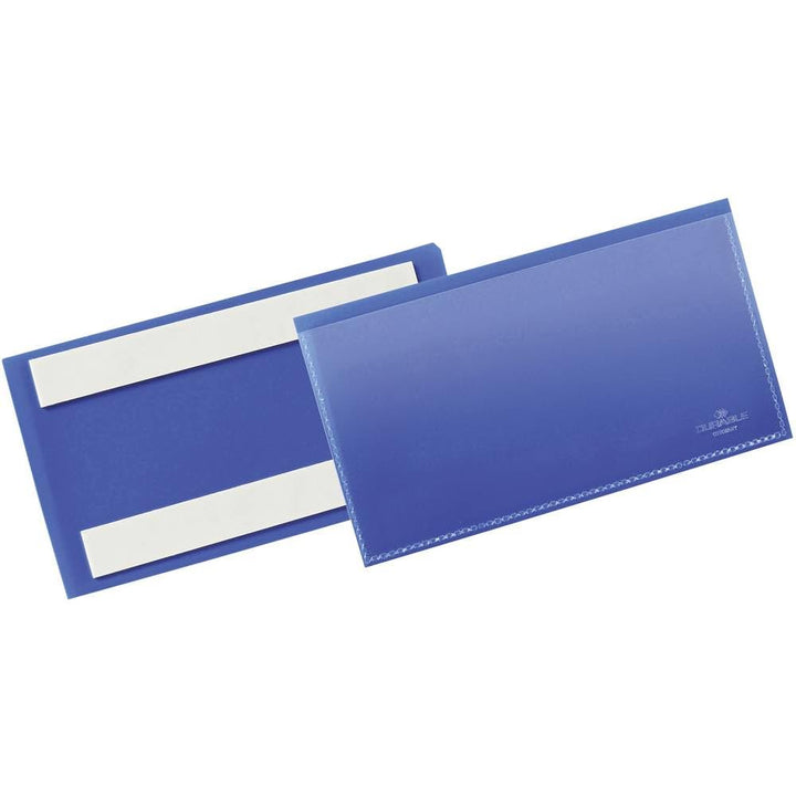 Durable Selbstklebende Etikettentasche, für Etiketten 100 x 38 mm, Packung à 50 Stück, dunkelblau, 1