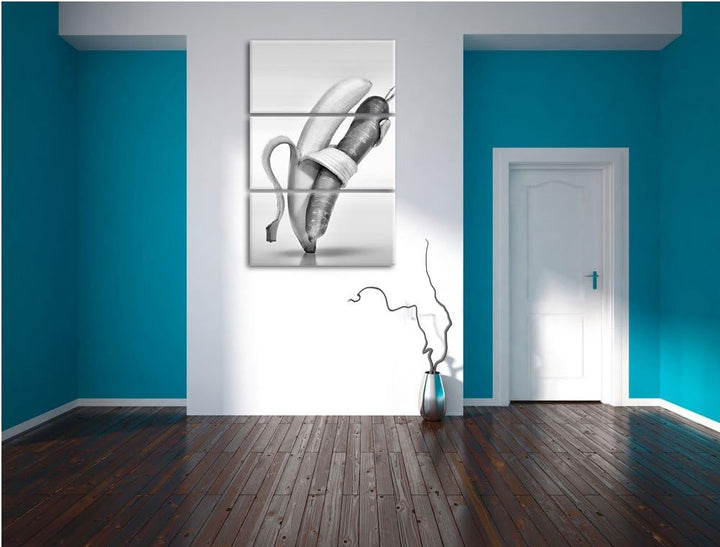 Pixxprint Tanz von Banane und Möhre als Leinwandbild/Grösse: 3 Teilig (120x80) cm/Wandbild/Kunstdruc