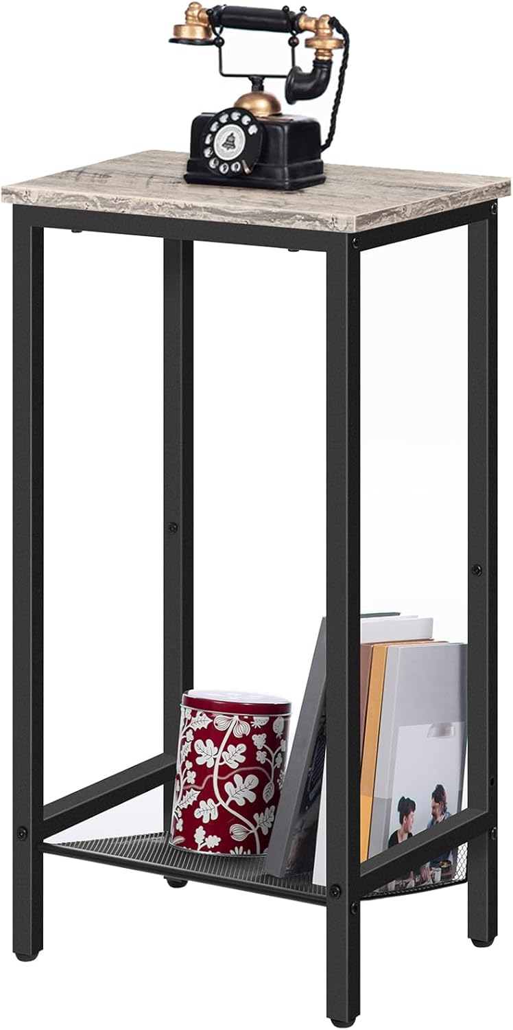 HOOBRO Beistelltisch Hoch, Telefontisch mit Verstellbarer Netzablage, Schmaler Nachttisch, Sofatisch