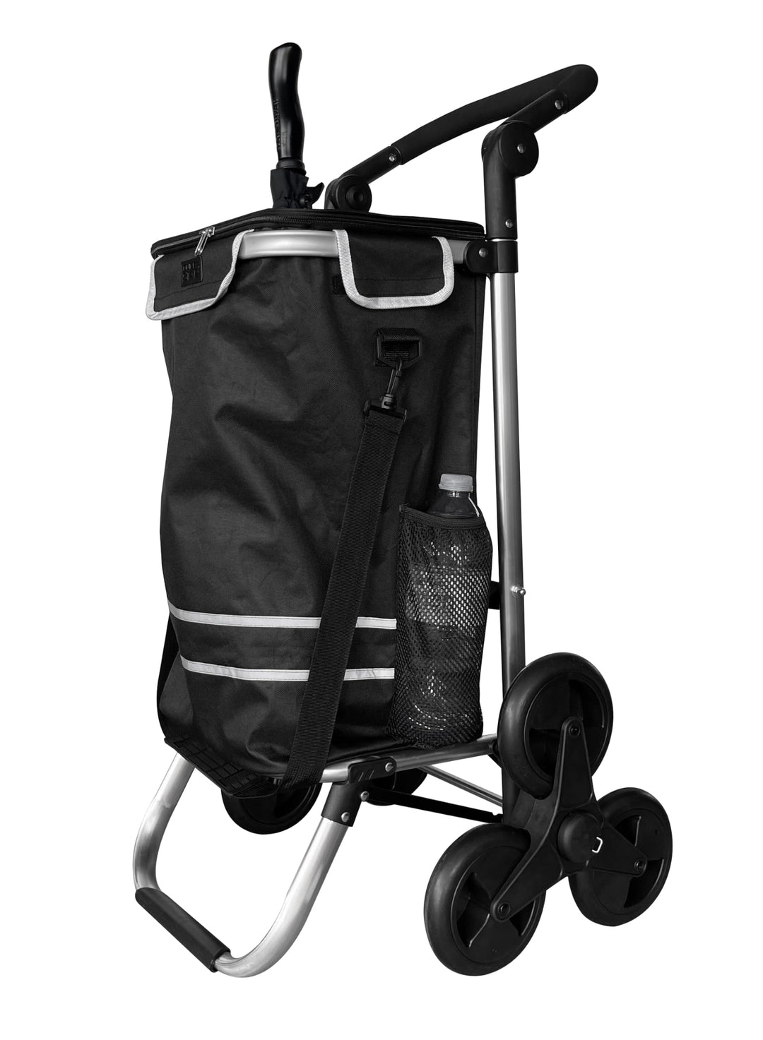 Faltbarer Aluminium Einkaufstrolley 57L (48L + 9L Kühlfach) Schwarz, 50kg Traglast, 35x45x98cm, Eva