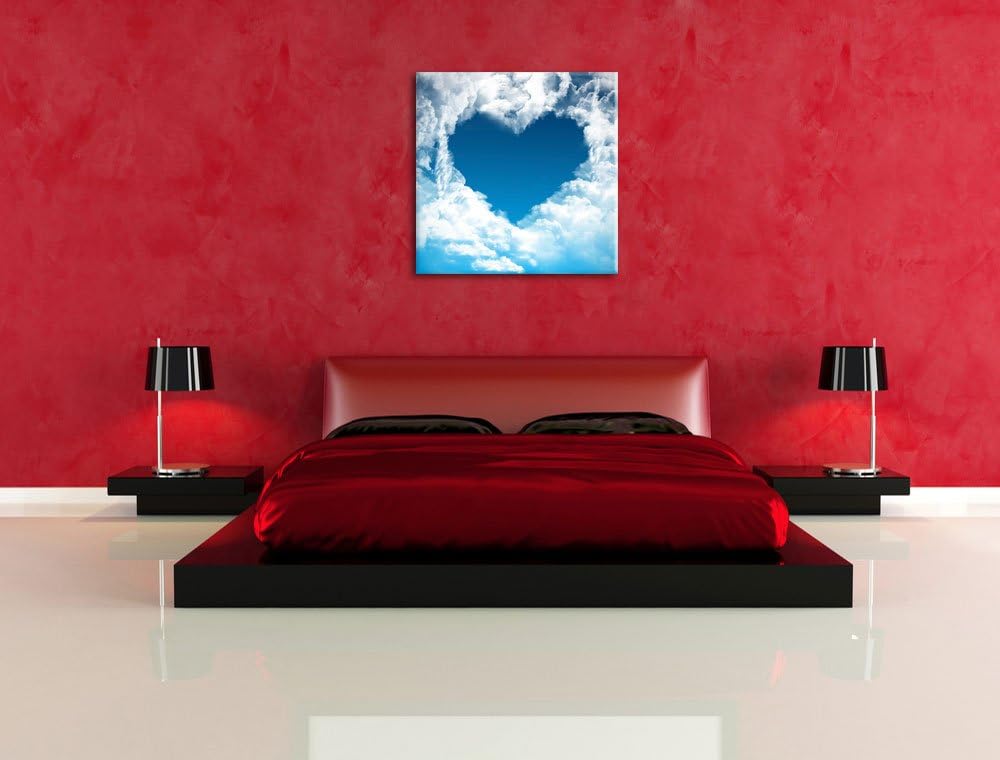 Pixxprint Romantisches Herz in den Wolken als Leinwandbild | Grösse: 70x70 cm | Wandbild | Kunstdruc