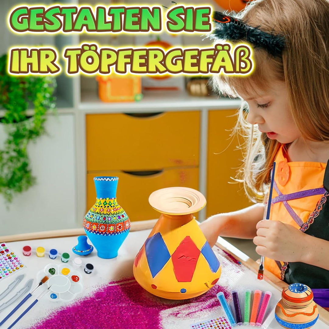 JONRRYIN Töpferset für Kinder, Töpferscheibe Elektrisch für Kinder, Mini Töpferscheibe mit Töpferton