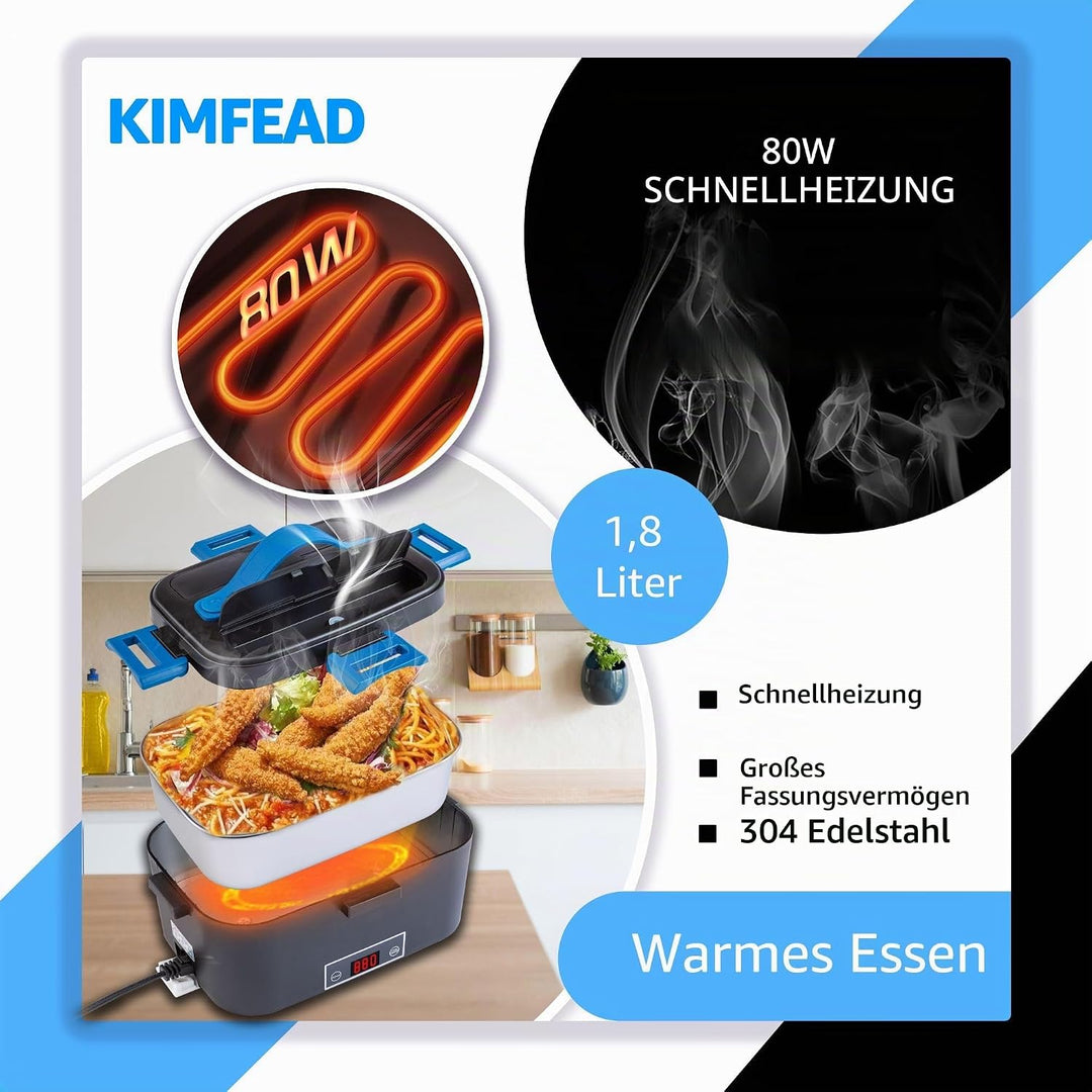 Kimfead Elektrische Lunchbox mit Anzeige Temperatur Lunch Box Elektrisch 80W Electric Lunch Box 1.8L
