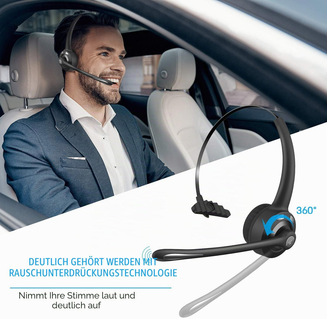 Bluetooth Headset mit Mikrofon, Wireless PC Headset mit Rauschunterdrückung Mic, Kopfhörer Bluetooth