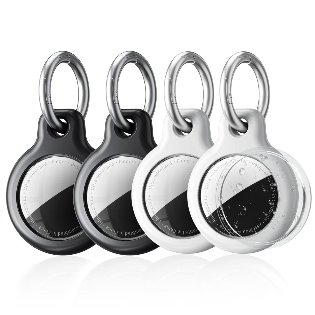 SPGUARD 4er Pack Air Tag Anhänger für Kratzschutz, wasserdichte Hülle für AirTag mit Edelstahl Keych