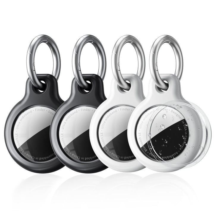SPGUARD 4er Pack Air Tag Anhänger für Kratzschutz, wasserdichte Hülle für AirTag mit Edelstahl Keych