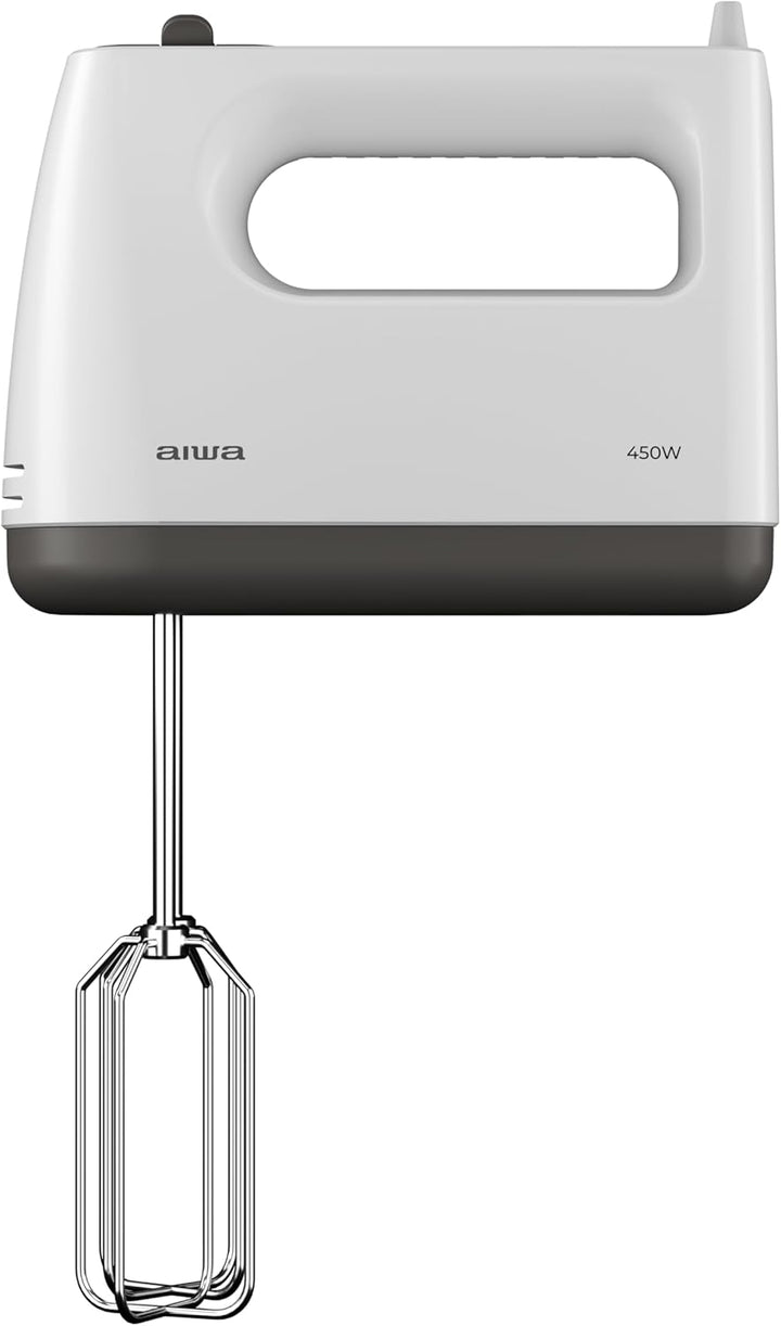 Aiwa Tesaberu AHX‑600 Stabmixer, 450 W, 5 Geschwindigkeitsstufen + Turbo-Funktion, 2 Knethaken und K