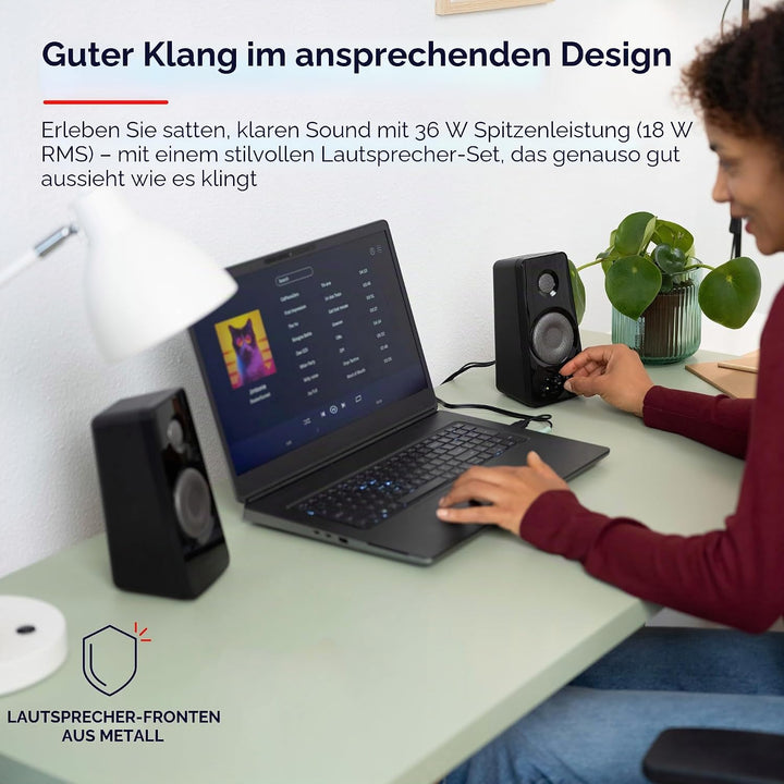 Trust Tytan 2.0 Lautsprecherset, 36 W (18 W RMS), Computer Boxen, Lautstärke- und Bassregler, Kopfhö