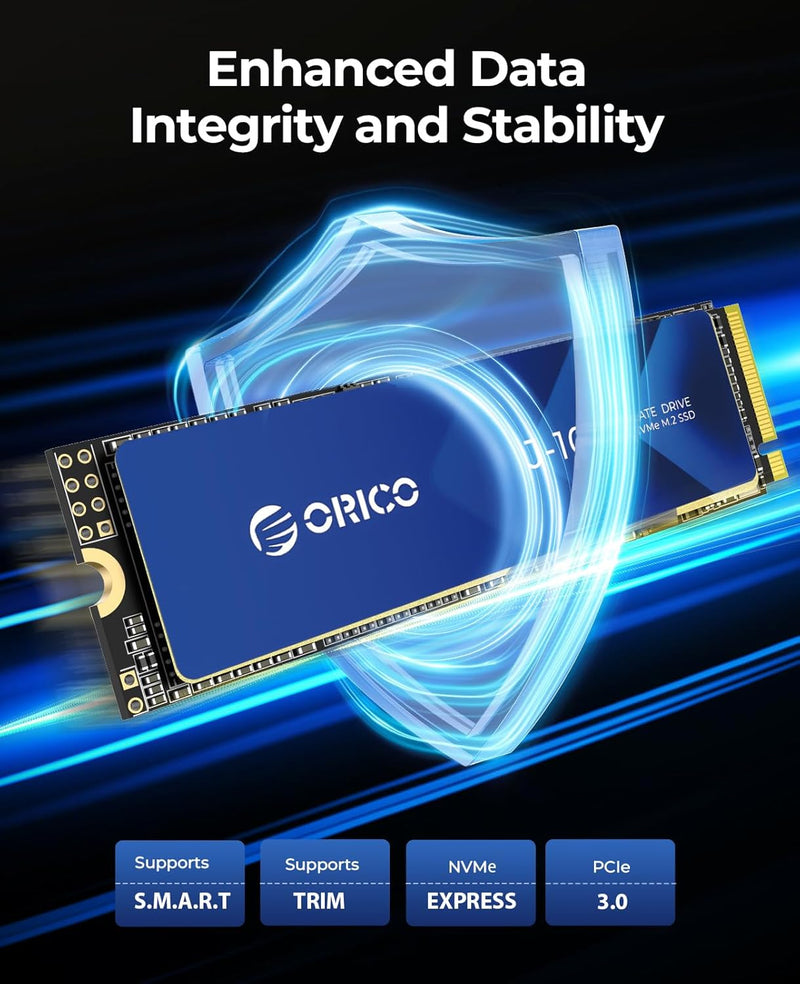 ORICO NVMe M.2 SSD 1TB PCIe Gen3.0x4, bis zu 3100 MB/s, 3D NAND Interne SSD mit Kühlkörper, Internes