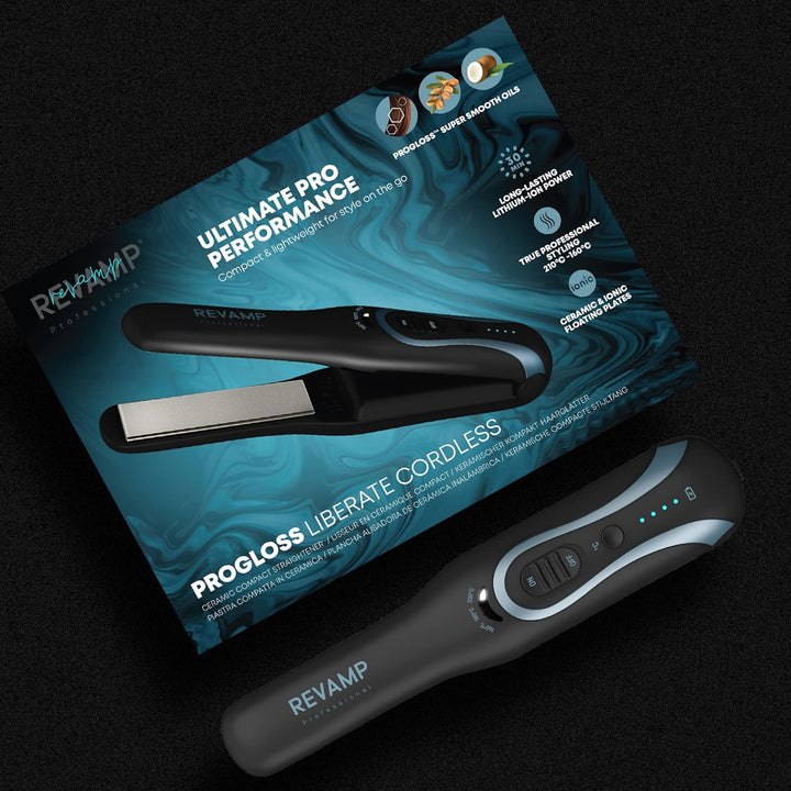 Revamp Kabelloses Progloss Liberate Shine-Glätteisen, kompaktes Keramik-Glätteisen mit Lithium-Ionen