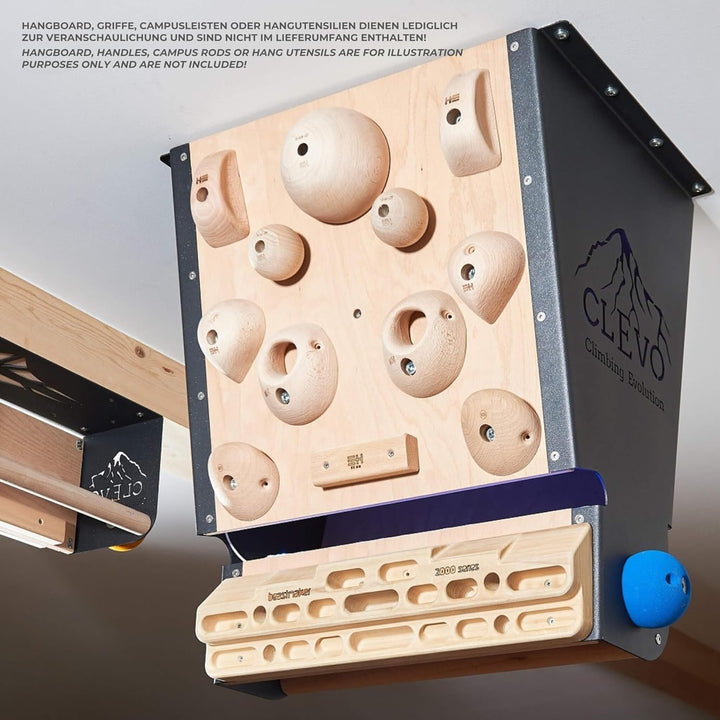 CLEVO XL Multifunktionales Klettertrainingsmodul für Deckenmontage: Campusboard, Hangboard, Klimmzug