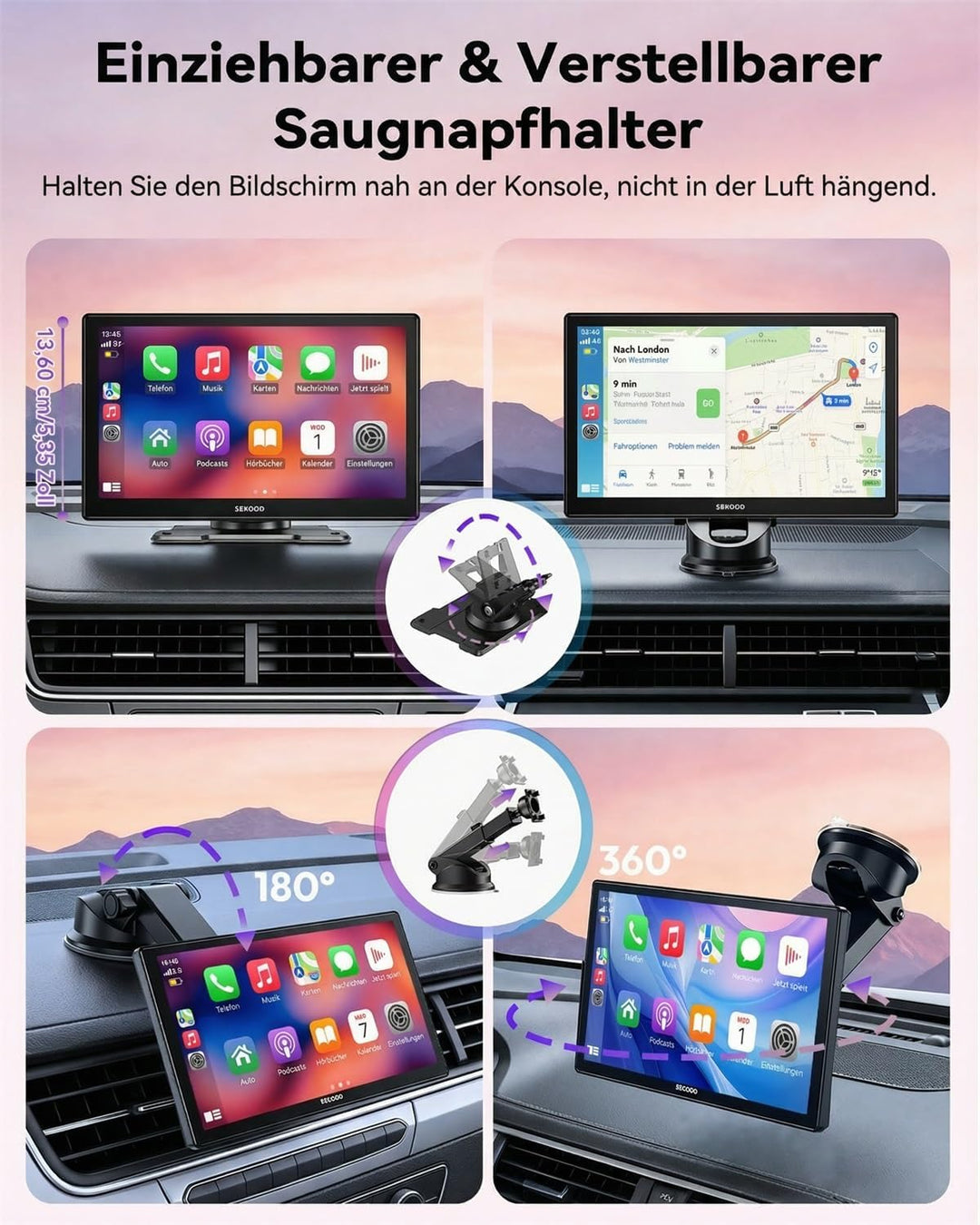 ESSGOO Carplay Android Auto Display mit Rückfahrkamera,9 Zoll Carplay Bildschirm für Apple/Android A