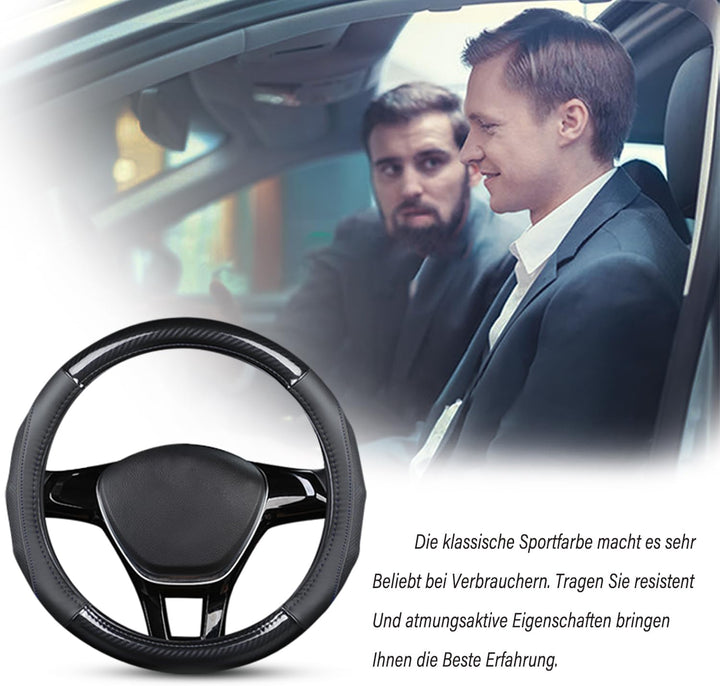 Ergocar Auto Lenkradbezug Rutschfester Auto Lenkradschutz D-Form Kohlefaser & Erste Schicht Rindsled