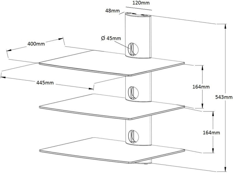 NEG Multimedia TV-Rack Suspender 503S (Silber) mit 3 Glas-Ablagen und Kabelmanagement-System 3 Regal