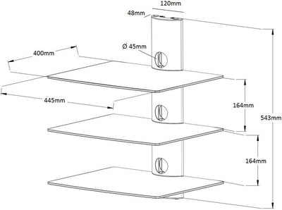 NEG Multimedia TV-Rack Suspender 503W (weiss) mit 3 Glas-Ablagen und Kabelmanagement-System 3 Regale