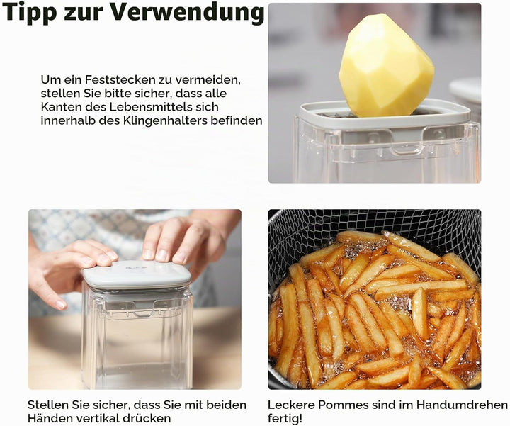 4-in-1 Pommesschneider Kartoffelschneider mit 4 Edelstahlklingen, Mehrzweck Gemüseschneider für Kart
