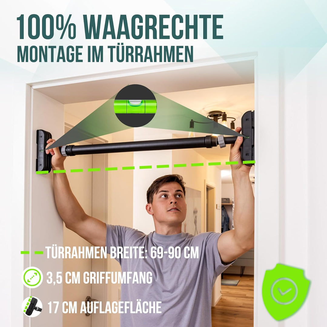 PULLUP & DIP Klimmzugstange für Türrahmen zum Einhängen ohne Schrauben und kein Abrutschen, Profi Tü