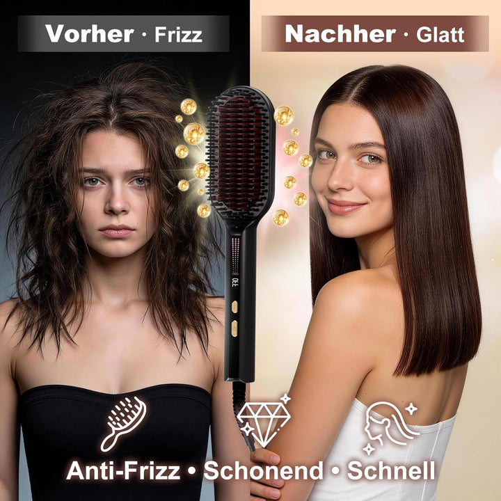 Glättbürste Ionen Haarglätterbürste, iToncs Glätteisen und Haarbürste 2 in 1, Verbrühungsschutz & Sp