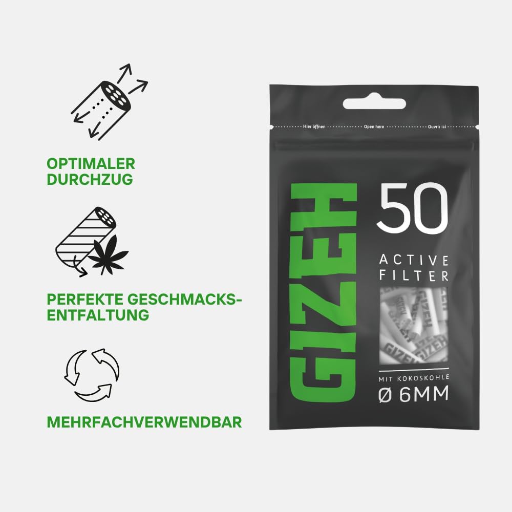 GIZEH BLACK Active Filter – Aktivkohlefilter slim 6 mm Durchmesser – Aktivkohlefilter slim mit Aktiv