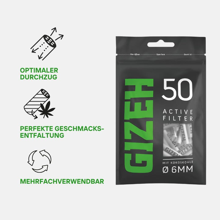 GIZEH BLACK Active Filter – Aktivkohlefilter slim 6 mm Durchmesser – Aktivkohlefilter slim mit Aktiv