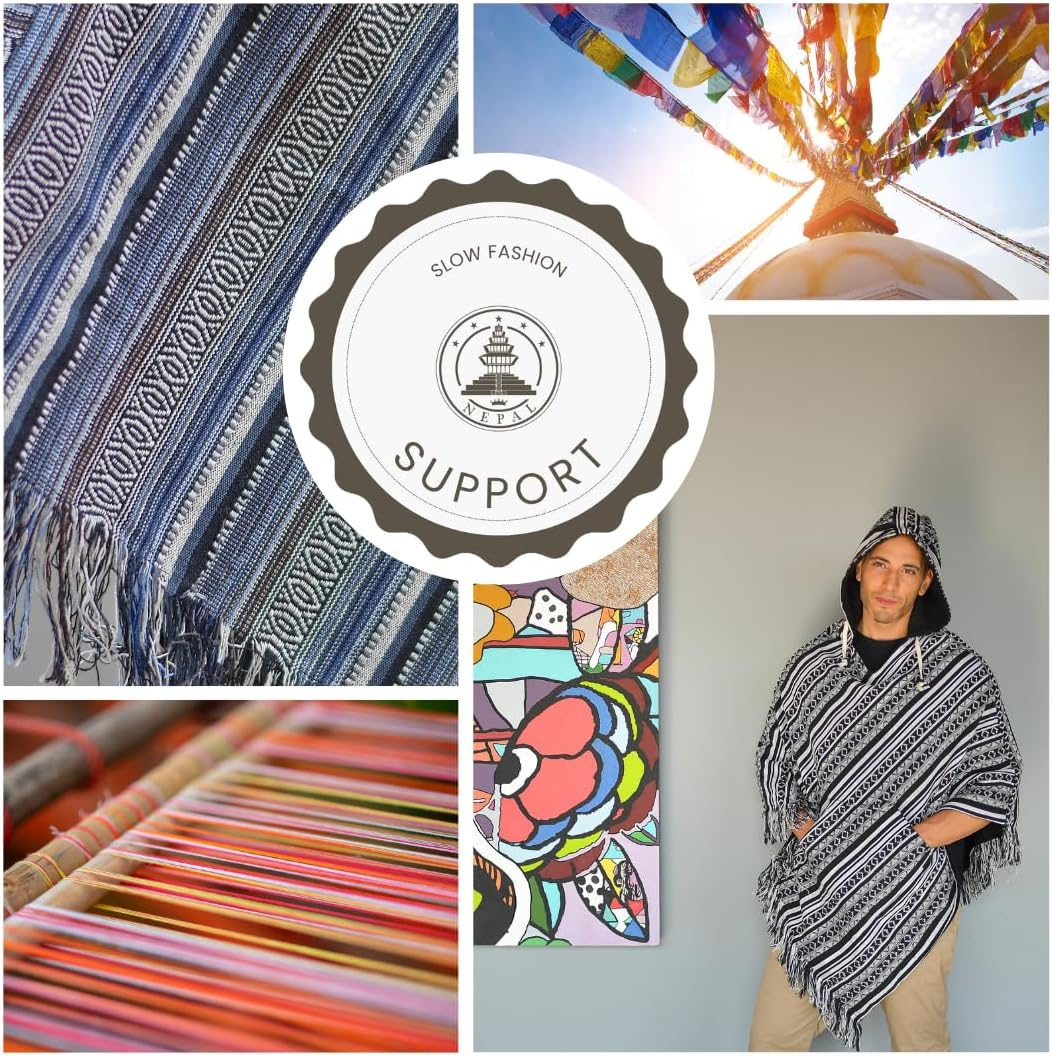 virblatt - Poncho Herren | Baumwolle | Herren Poncho Winter |zum Wenden| Mexiko Poncho Herren warm K