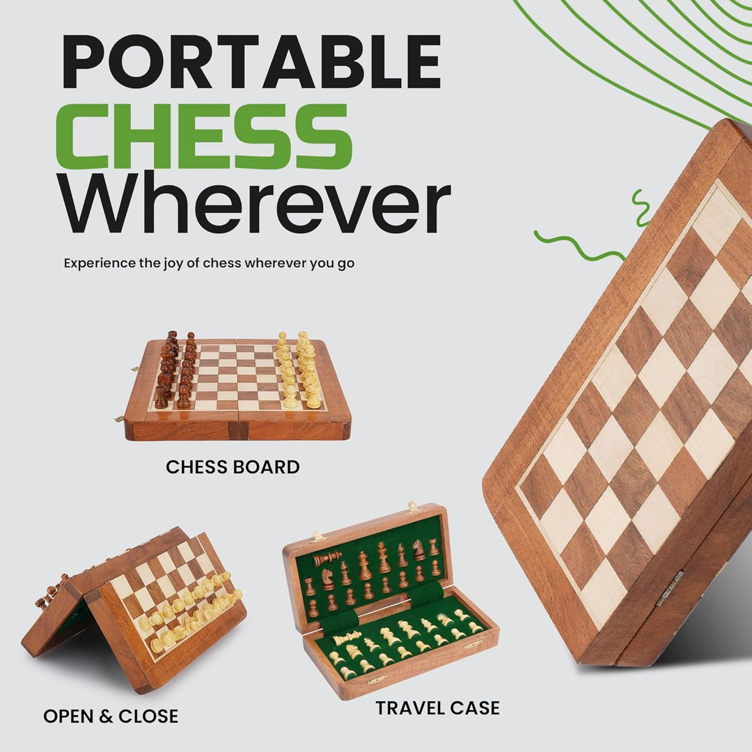 Ajuny Rosewood Folding Magnetic Chess Board Game mit eingebauter Lagerung für Erwachsene, Kinder 12x