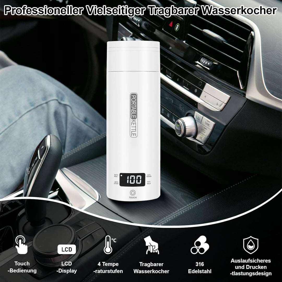 Elektrischer Reisewasserkocher Klein 500ml, Mini Wasserkocher Tragbar 316 Edelstahl Doppelschicht, T