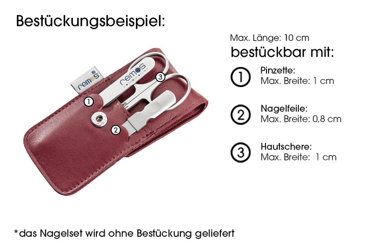 REMOS Nageletui leer aus echtem Leder zum Bestücken mit 3 Instrumenten - rot, Rot
