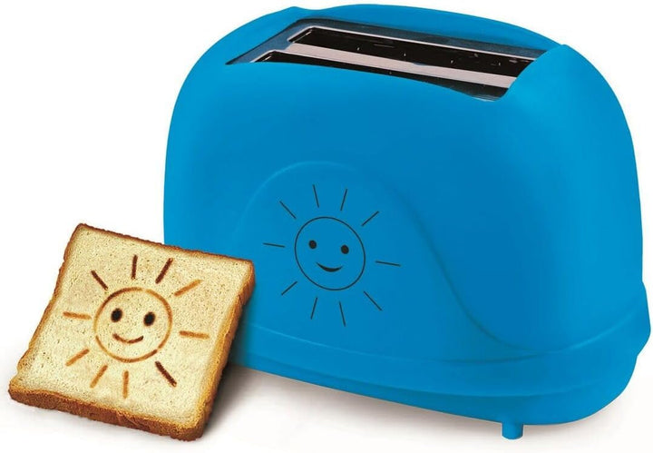 Esperanza Toaster 2 Scheiben mit SMILEY Bild Muster und Timer, Sandwich Krümelschublade, blau