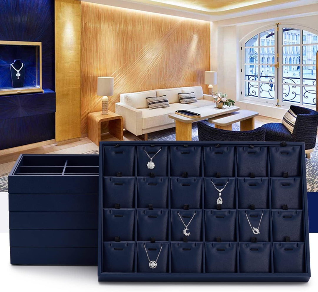 Oirlv Hochwertiges Blau Leder Schmucktablett,Stapelbar,24 Gitter,Schmuck Organizer,Herausnehmbare Ei