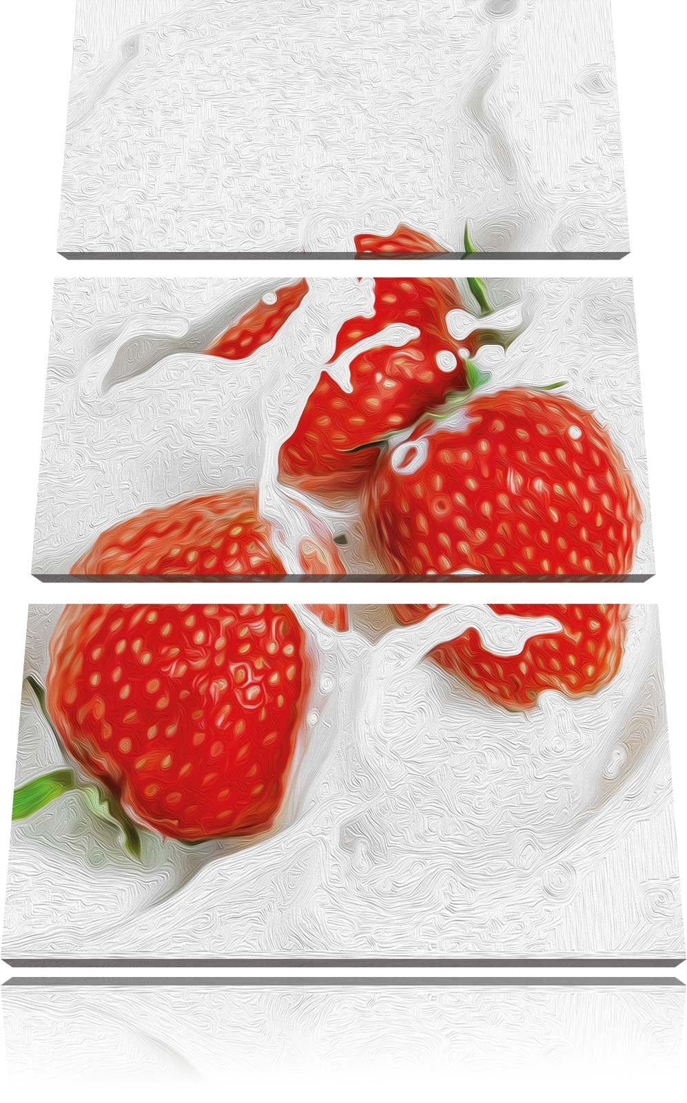 Pixxprint leckere Erdbeeren Schwimmen in Milch als Leinwandbild/Grösse: 3 Teilig (120x80) cm/Wandbil