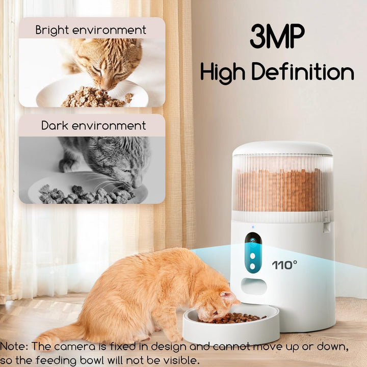 Faroro Futterautomat Katze WiFi, 3MP HD Video Katzenfutter Automat mit Nachtsicht, 4L Futterspender