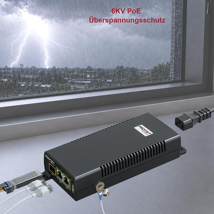 PROCET PoE-Injektor SFP Gigabit PoE++ 60 W, -40 °C bis 55 °C, für PTZ-KI-Kameras, Cisco-/UniFi-WLAN-