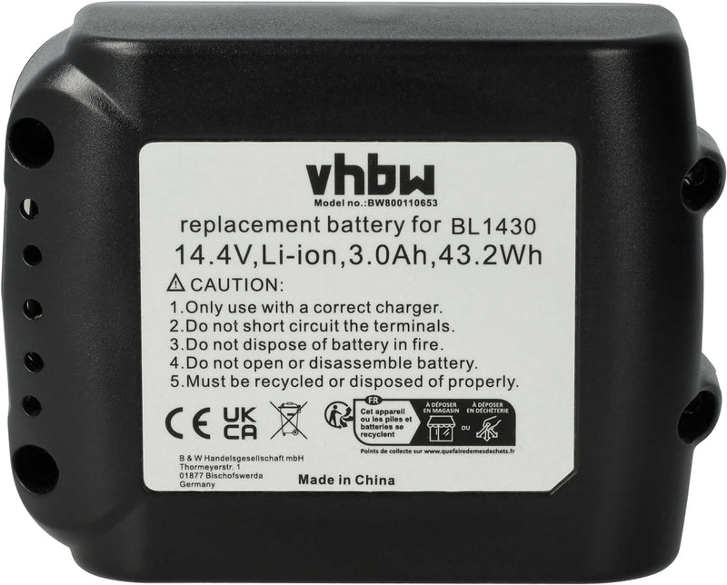 vhbw Akku kompatibel mit Makita BDF441Z, BDF442, BDF442RFE, BDF444RFE, BDF444Z, BDF446RFE Elektrower