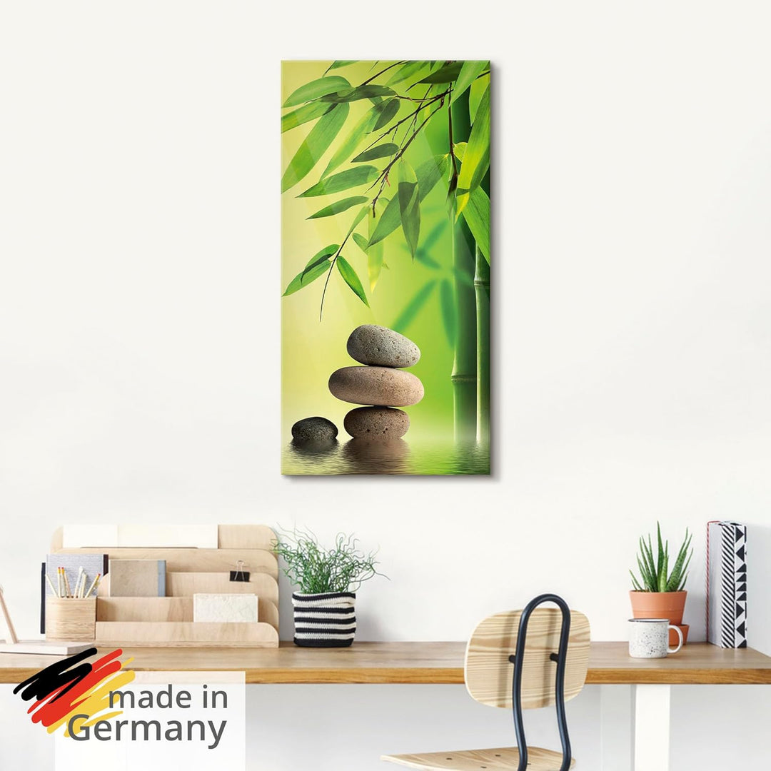 ARTland Glasbilder Wandbild Glas Bild einteilig 45x60 cm Hochformat Asien Wellness Zen Steine Spa Bl