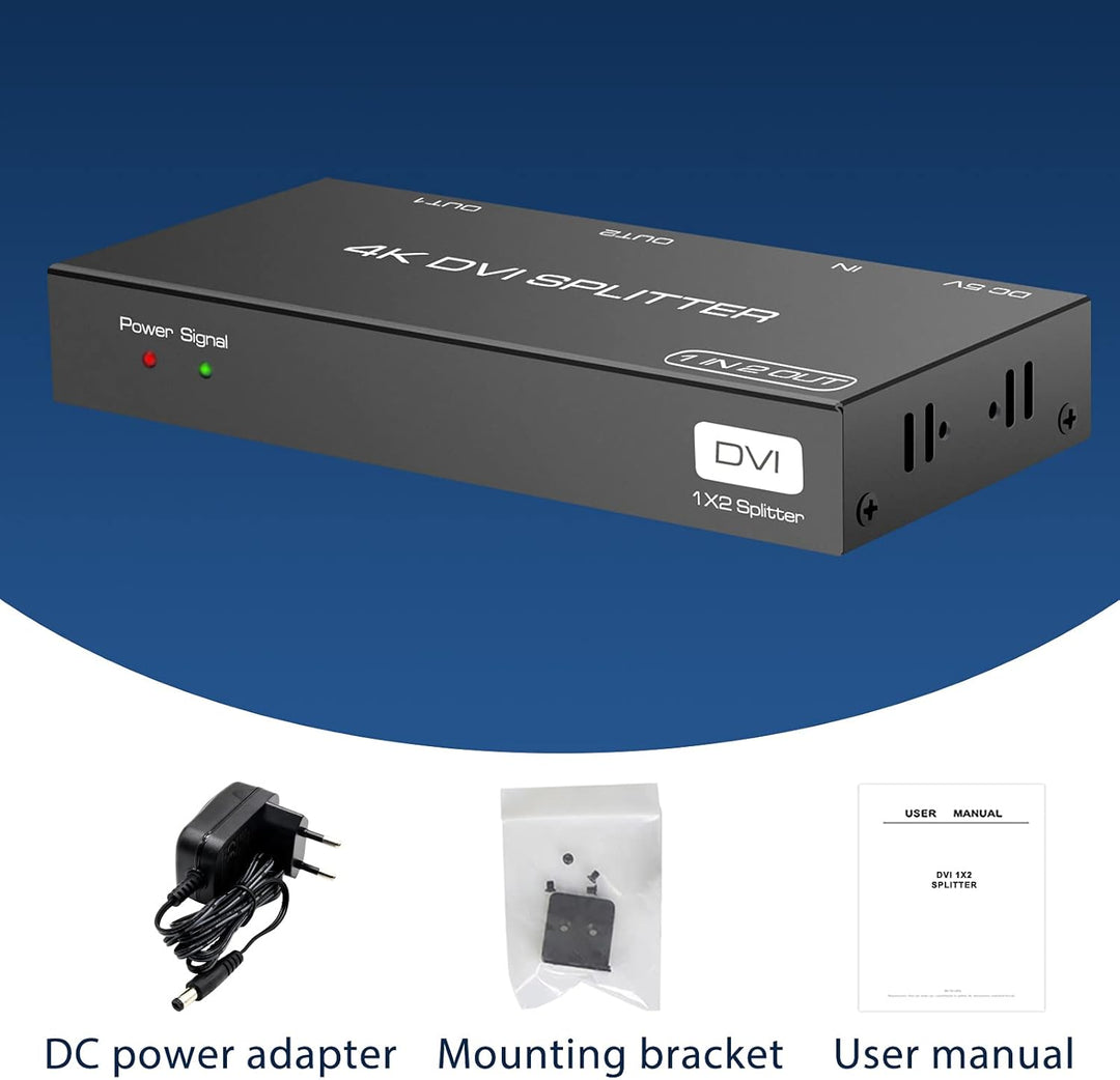 VEDINDUST DVI Splitter mit 2 Ports, der Splitter mit 1 Eingang und 2 Ausgängen unterstützt Auflösung
