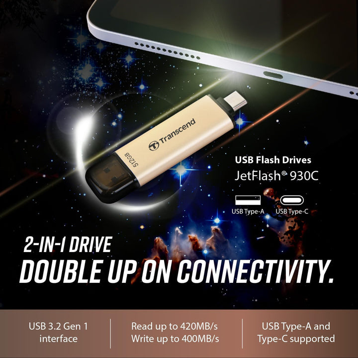 Transcend 512GB JetFlash 930C USB 3.2 Gen 1 Flash Drive TS512GJF930C, Rose Gold, 512GB