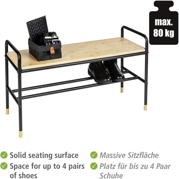 WENKO Schuhbank Loft, Schuhregal im Fabrikflair mit Ablage für bis zu 4 Paar Schuhe, aus Stahlrohr m