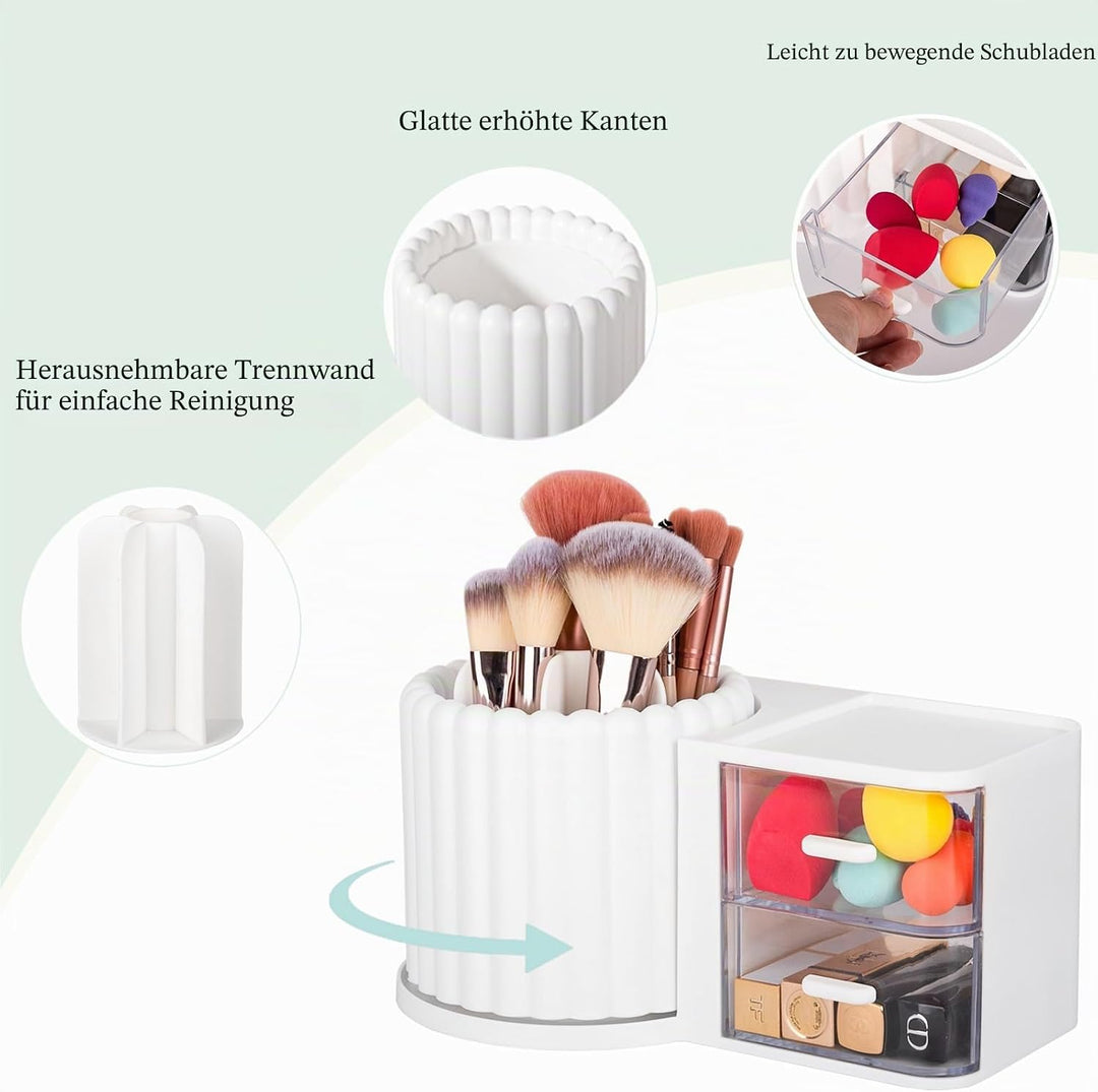 Anyoifax Make-up-Pinselhalter, um 360 Grad drehbar, 7 Fächer, Make-up-Organizer mit Schublade, herau