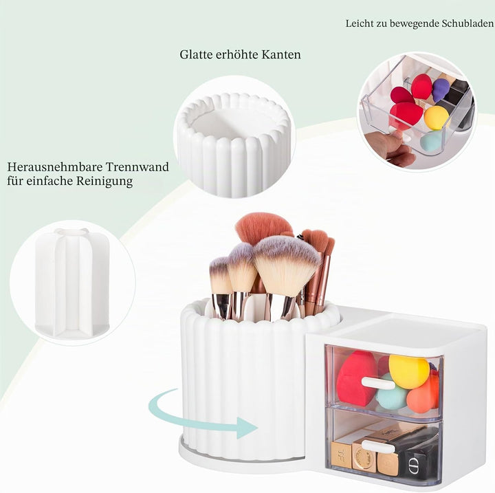 Anyoifax Make-up-Pinselhalter, um 360 Grad drehbar, 7 Fächer, Make-up-Organizer mit Schublade, herau