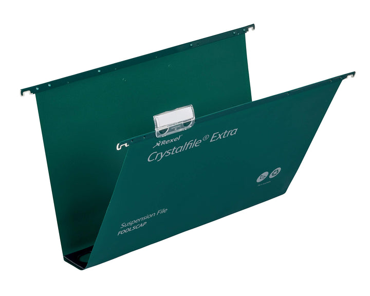 Rexel CrystalFile Extra Hängemappen (Polypropylen, 50 mm Boden, Format Foolscap) 25 Stück grün Grüne