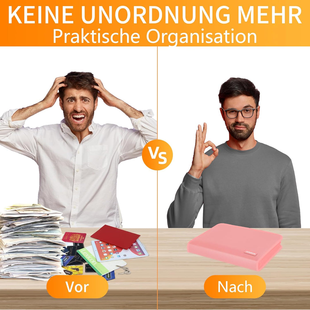 JUNDUN Fächermappe - Dokumentenmappe a4 mit mehreren Fächern - Feuerfest Dokumententasche mit Reissv